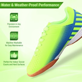 Vizari Santos Kids Indoor Soccer Shoes | Synthetic & Water Resistant Kids Soccer Cleats | Durable Football Shoes with Rubber Outsole for Maximum Traction for Boys and Girls, (Green, 1)