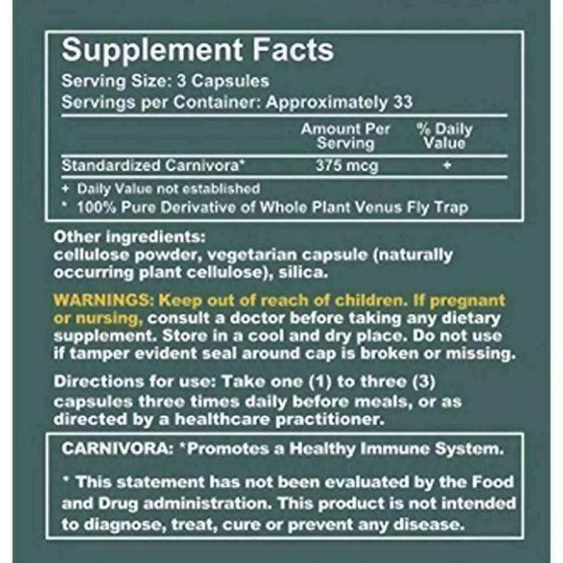 Carnivora Venus fly trap extract, Gluten Free, Vegan Friendly, (100