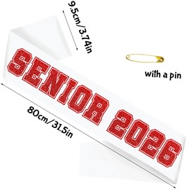 Senior 2026 Sash White Satin with Red Glitter Letters Sashes, Class of 2026 Sash for Graduation Party, Senior Cheer Sashes, Cheerleader Sash, Class Competition Sash