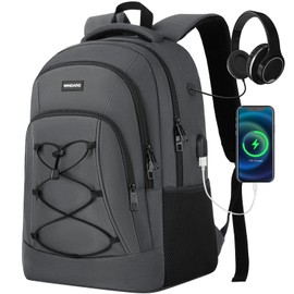 WINDARS Backpack for Men and Women, Casual School Backpacks for Teens Boys and Girls, Bungee Students Bookbag 15.6 inch Laptop Bag with USB Charger for College High School Travel (Dark Gray)