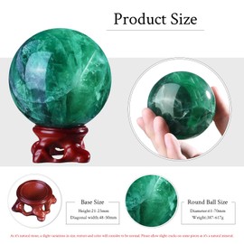 dssmboom Fluorite Crystal Ball with Resin Stand for Home Office Decor, Feng Shui Crystal Sphere for Meditation and Witchcraft, 61-70 MM
