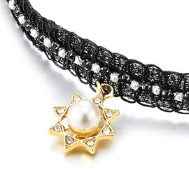Womens Black Rhinestones and Pearls Choker Necklace with Charm Pendant Of Star and White Pearl, Rhinestones Metal, No Gemstone