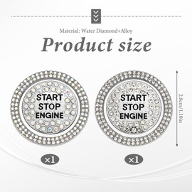 2pcs Bling Car Push Start Button Cover Sticker, Sparkly Rhinestone Car Accessories Decorative Cover Anti-Scratch Key Ignition & Knob Ring Decoration Car Bling Accessories for Women(White+Colorful)