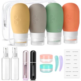 Juego de 14 Botellas De Viaje Silicona, Contenedor de Viaje Aprobado Por La Tsa, Accesorios de Viaje Sin Bpa, A Prueba de Fugas, Comprimible, Kit de Viaje Recargables para Champú, Loción (Gris)