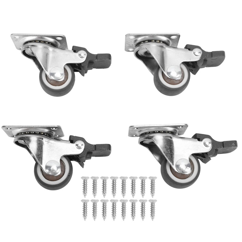 4Pcs Small Caster Wheels 1in Diameter Steel Rubber Rotating Locking