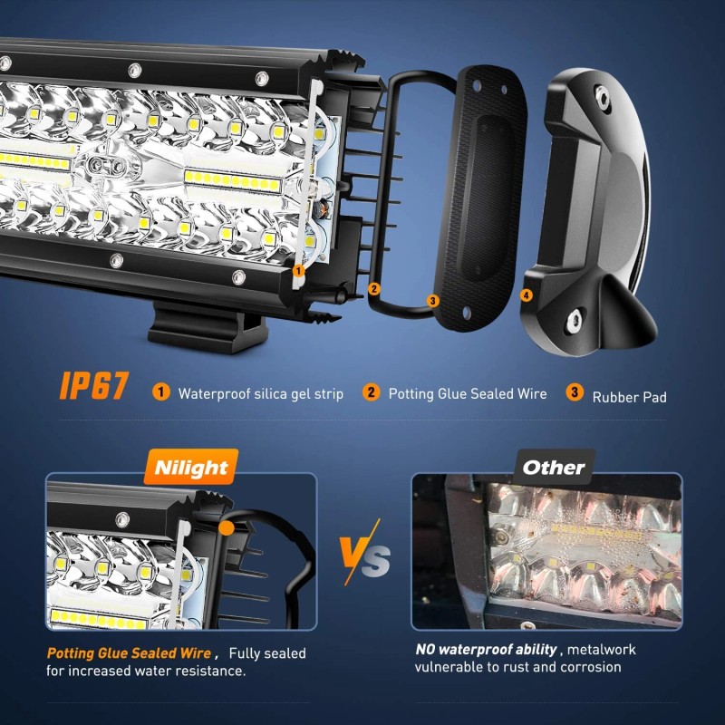 Nilight 20 Inch 420W Led Light Bar Triple Row White