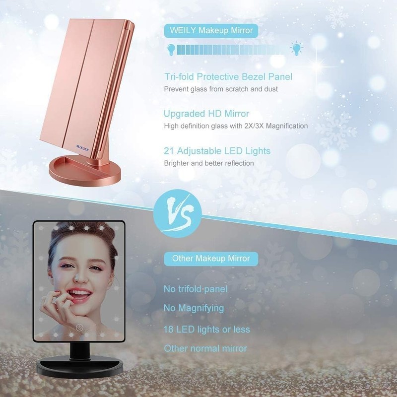 WEILY Makeup Mirror with 21 LED Lights,Two Power Supply Modes,