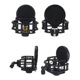 Microphone Shock Mount with Pop Filter, Mic Anti-Vibration Suspension Shock Mount Holder Clip for Microphone