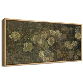 SIGNFORD Extra Large Framed Canvas Print Wall Art Impressionist Garden Flowers Floral Elegance Illustrations Modern Art Calm Warm for Living Room, Bedroom, Office - 60"x30"