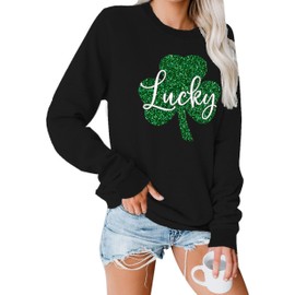 tiorhooe St Patricks Day Sweatshirt Women Lucky Shamrock Jumper Ladies Irish Clover Print Tops