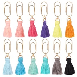 OLYCRAFT 12pcs Cotton Tassel Charm Paper Clips 1.9 Inch Mixed Mini Paperclips with Cotton Tassel Metal Journaling Paper Clamps Small Tassel PaperClips for Paper Document Supplies - 12 Colors