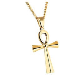 HIJONES Men's Stainless Steel Simple Vintage Egyptian Ankh Cross Pendant Necklace, Stainless Steel