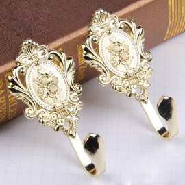 Winomo Pair of Coat Hooks, Curtain Holdbacks, Multi-Purpose Hooks, Vintage (Gold)