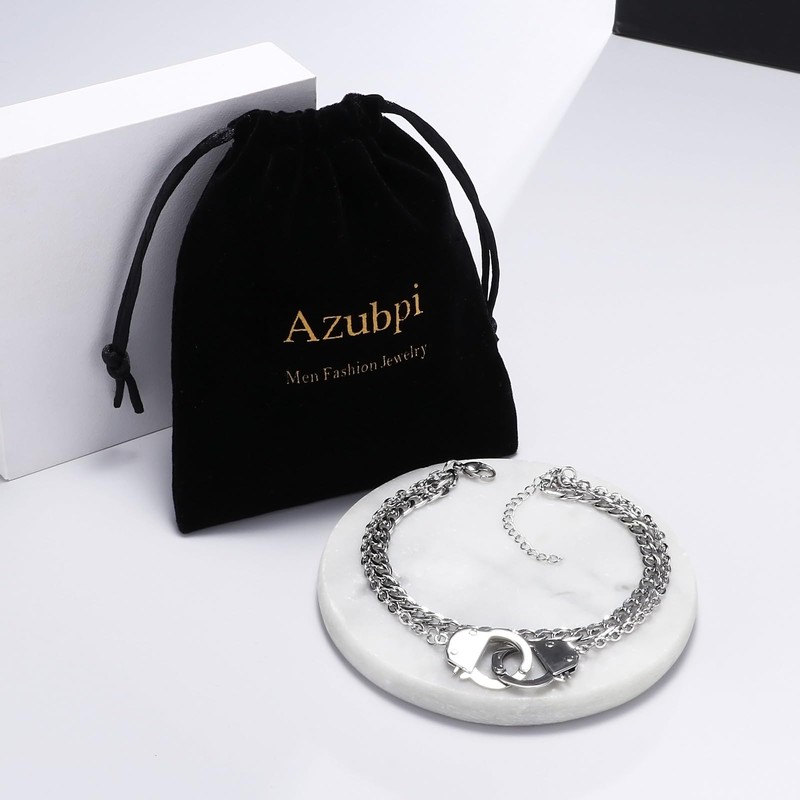 Azubpi Handcuff Bracelet Anklet, Stainless Steel Chain Waterproof Hypoallergenic Unisex