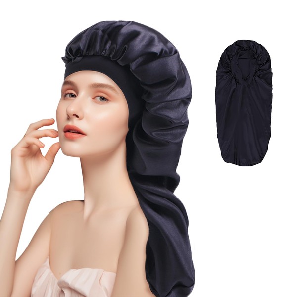 Adorila Long Satin Bonnet for Women, Double Layer Silk Bonnet