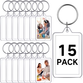 Yaomiao 15 Pieces Acrylic Photo Frame Keychain Holder 1.3 x 2 Inch Photo Picture Insert Blank Keyring for DIY Craft