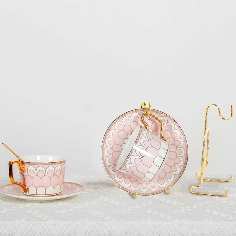 LOSYHU 8-Piece Metal Cup & Saucer Display Stand - Gold