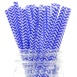 CleverDelights Paper Straws - Blue Chevron - 100 Pack - Eco-Friendly Biodegradable Drinking Straws