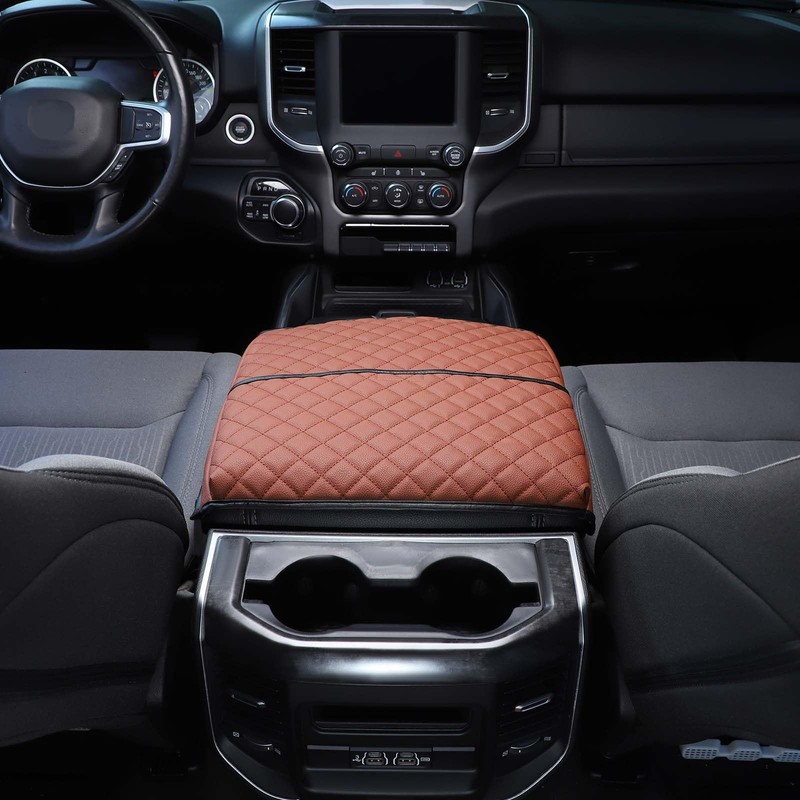 SQQP PU Leather Center Console Cover Armrest Cushion Fit for