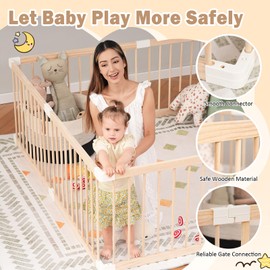 Large Wooden Baby Playpen, 71”×79” Adjustable Wood Play Pen for Babies and Toddlers, Changeable & Expandable Wood PlayPen, Baby Gate Play Pen for Kids Activity Center
