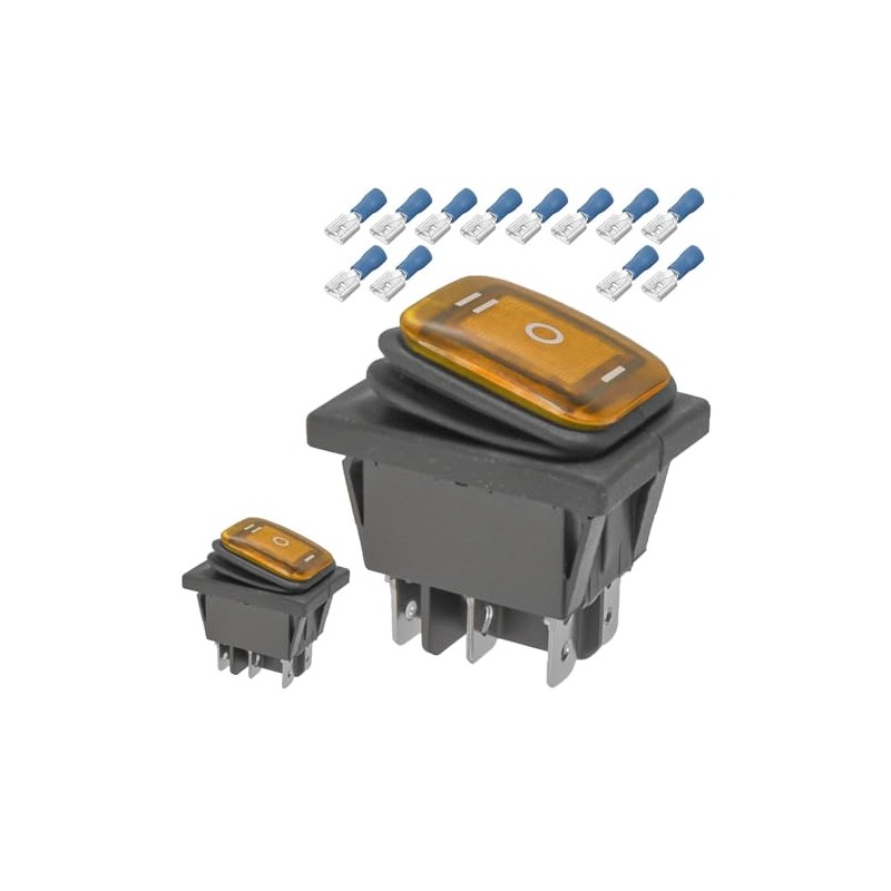 2-Pack Waterproof Rocker Toggle Switch with Yellow Button, ON/Off/ON DPDT