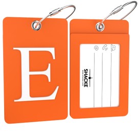 Shacke Luggage Tag Initial – Fully Bendable Tag w/Stainless Steel Loop - Orange (Letter E)
