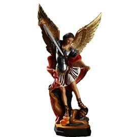 Arcangel Statue - St. Michael Arcangel Colored Statue - The Saint Archangel Michael Defeated Dragon, The Battle Angel Sculpture for