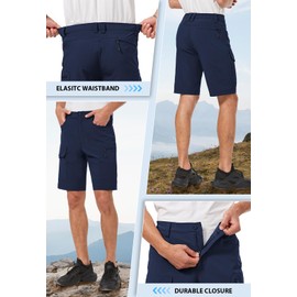 Hiauspor - Pantalones cortos tipo cargo de senderismo para hombre, 9 pulgadas/10 pulgadas, secado rápido, ligeros, impermeables para golf, pesca táctica, casual, con 6 bolsillos, marino, 34 Regular