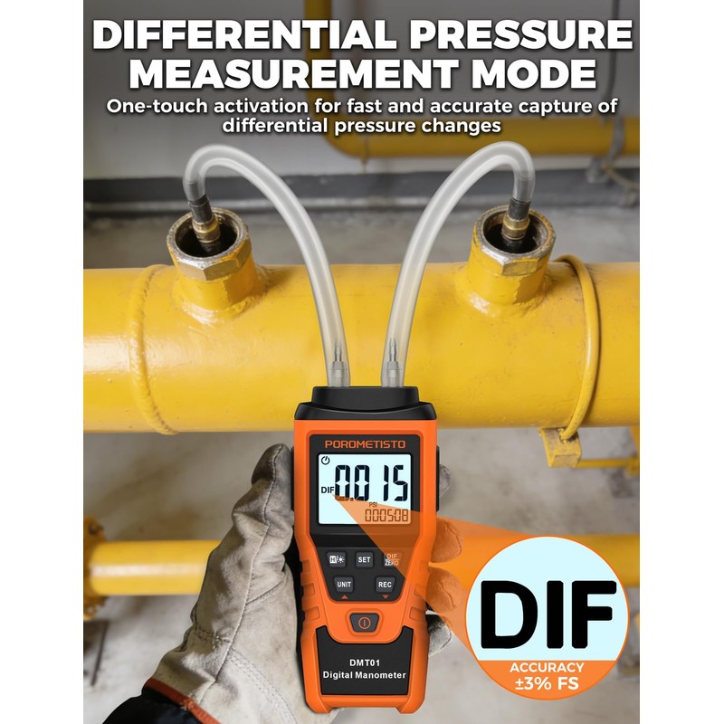 DMT01 Digital Manometer POROMETISTO, Manual Calibration Custom Zero