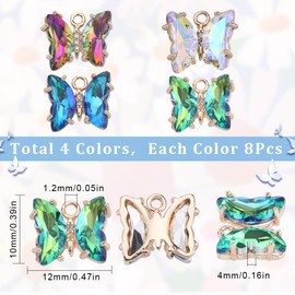 SUNNYCLUE 32 Pieces 4 Colors 12mm Butterfly Charms Instone Butterfly Charms Gold Butterfly Wings Parts Butterfly Earrings Bling Butterfly Wings Necklace Butterfly Wing Butterfly Shaped Bracelet
