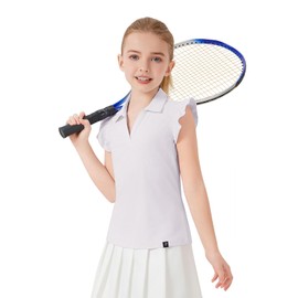 Soneven Girls Sleeveless Golf Polo Shirts V Neck Ruffle Sleeve Tennis Shirts Athletic Tank Tops for Age 4-16 Years