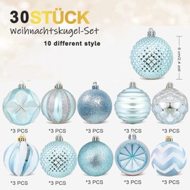 30pcs Christmas Baubles,Delightful 60mm Shatterproof Baubles Ball Ornaments,10 Styles Christmas Ball Ornaments for Christmas Tree Decoration (Blue)