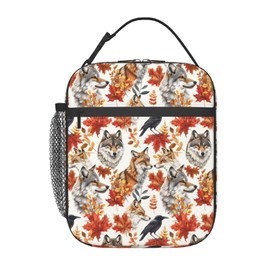 Ti Caldi Wildlife Print Lunch Box for Women AdultsKids, Insulated Cooler Polyester Autumn Wolf Crow Fox Animal Lunch Bag for Picnic, School, Office, Travel, Portable Reusable Tote Thermal Lunch Bags
