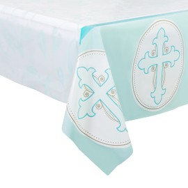 ROYAL BLUEBONNET Blue Baptism Tablecloth -Set of 2- Baptism Party Decorations for Boys, Easter Tablecloth Plastic for 6 or 8 Foot Table, First Communion, Confirmation, Christening Table Cloth