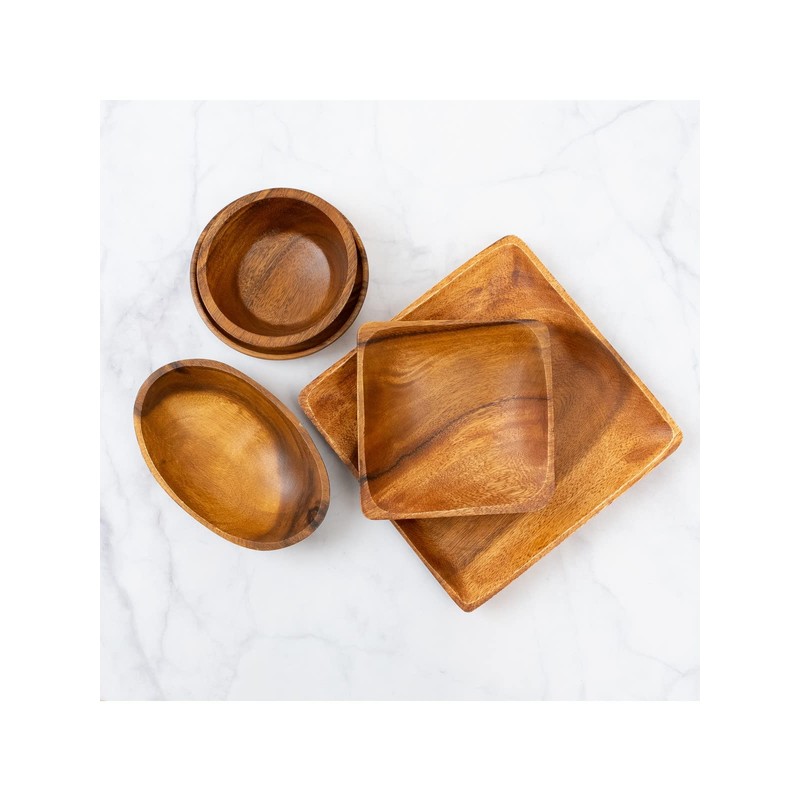Emery Shokai Wooden Dinnerware Square Bowl, Approx. Length 5.9 x