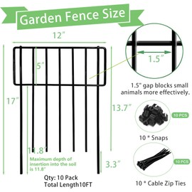 Thrivinest 10 Pack Animal Barrier, No Dig Decorative Fence, 17in(H) x10ft(L) Rustproof Metal Small Garden Fence Border for Dogs Rabbits, Bottom Blocker for Outdoor Yard Patio