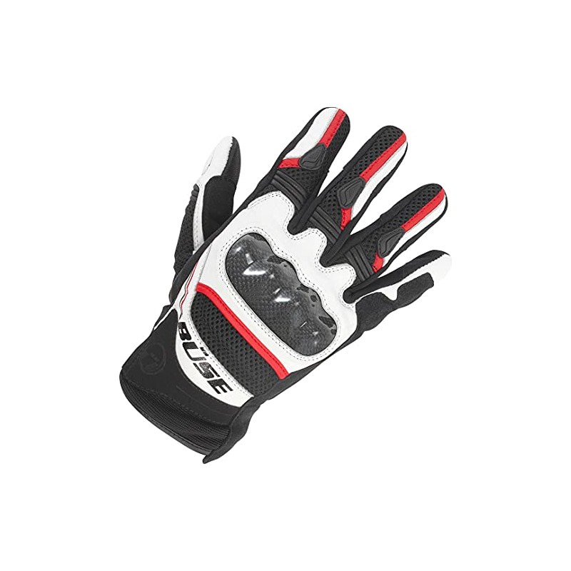 Büse Safe Ride Motorcycle Gloves, Black/White/Red, 13