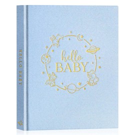 Lanpn Hello Baby Memory Book for Boy Girl - Linen Hardcover Baby Book Keepsake for New Parents - Newborn Baby First 5 Year Journal Scrapbook Photo Album Baby Milestone Book (Blue, 154 Pages)