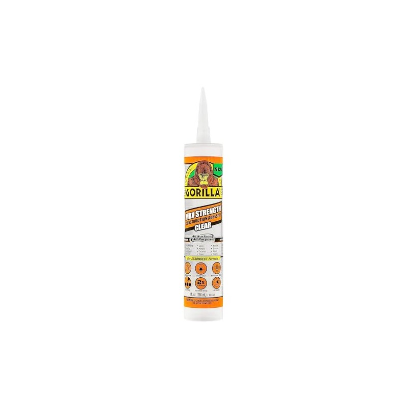 Gorilla 8212302+Max+Strength%2c+Construction+Adhesive%2c+Clear%2c+9-oz.+-+Quantity+121212