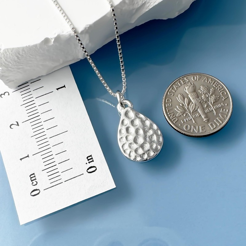 925 Sterling Silver Hammered Teardrop Pendant Necklace for Women and