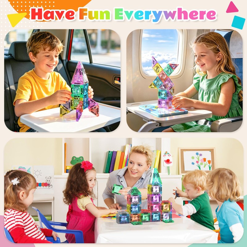 Zerxpho Mini Magnetic Tiles, 44PCS Portable Travel Magnetic Tiles Set