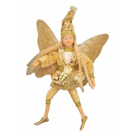 Handmade 12" Girl Flower Fairy Handmade Festival Hanging & Sitting Ornament(Gold&