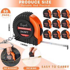 Kigeli 50 Pcs 6ft/2 Meter Mini Measuring Tape Keychains Small Tape Measure Keychain Bulk Set Functional Mini Retractable Measuring Tape Keychains with Slide Lock for Engineer Crafter