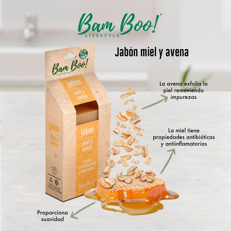5 Pack Jabón Artesanal Natural Miel Avena 100 G Bam