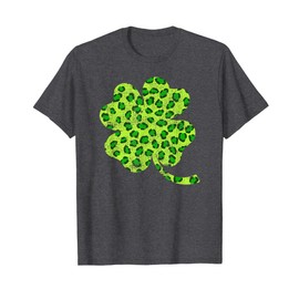 Shamrock Green Leopard Print Four Leaf Clover Vintage T-Shirt
