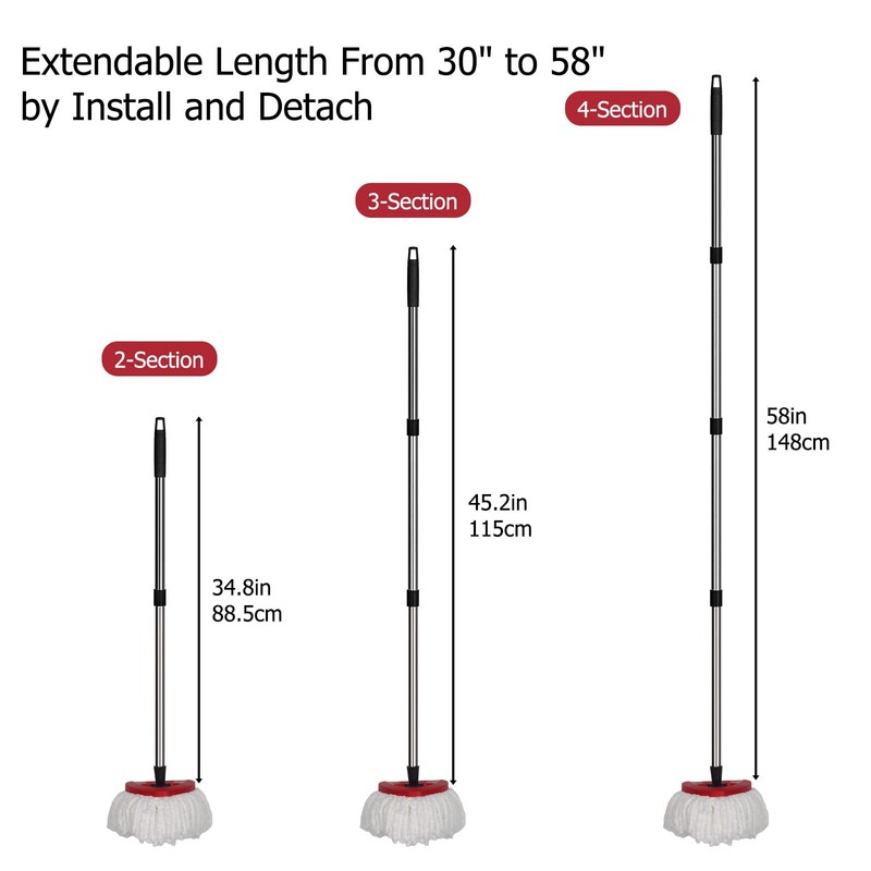 Qulable Spin Mop Replacement Handle - 4-Section 30" to 58"