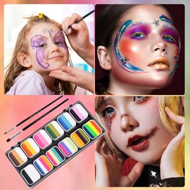 Vtrem Face Paint Kit for Adults: 35 Color Oil Palette + 3 PCS Brushes Set Washable Face Painting Pallet Kit for Cosplay Clown Makeup for Masquerade
