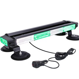 18.6" Emergency Strobe Lights Bar for Trucks - MIRUNNY Waterproof Double Side Safety Warning Traffic Advisor Beacon Flashing Light Bar with Magnetic Base for Snow Plow,Vehicles（White/Green）
