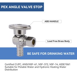 GUOFIS Angle Stop Valve,1/2 Inch Pex X 3/8 Inch OD Compression Angle Shut-off Valve with 1/4 Turn on/off (Pack of 5,ASTM F1807)