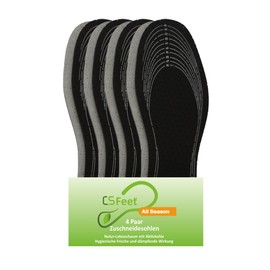 Made in Germany 4 Pairs All Season Carbon Cut Insoles - Natural Latex Foam with Activated Carbon. Hygienic Freshness and Cushioning Effect